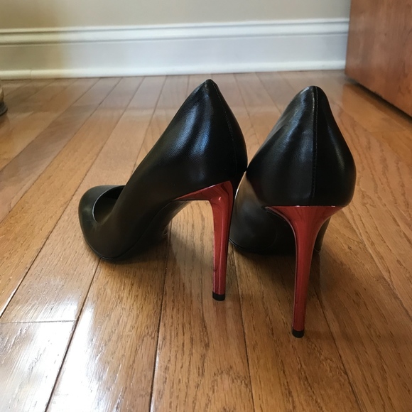 DIOR METALLIC PINK HEEL BLACK LEATHER PUMPS - Picture 4 of 6